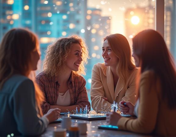 Diverse group of people communicating globally.
