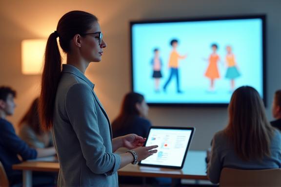 A teacher using the platform in a classroom setting
